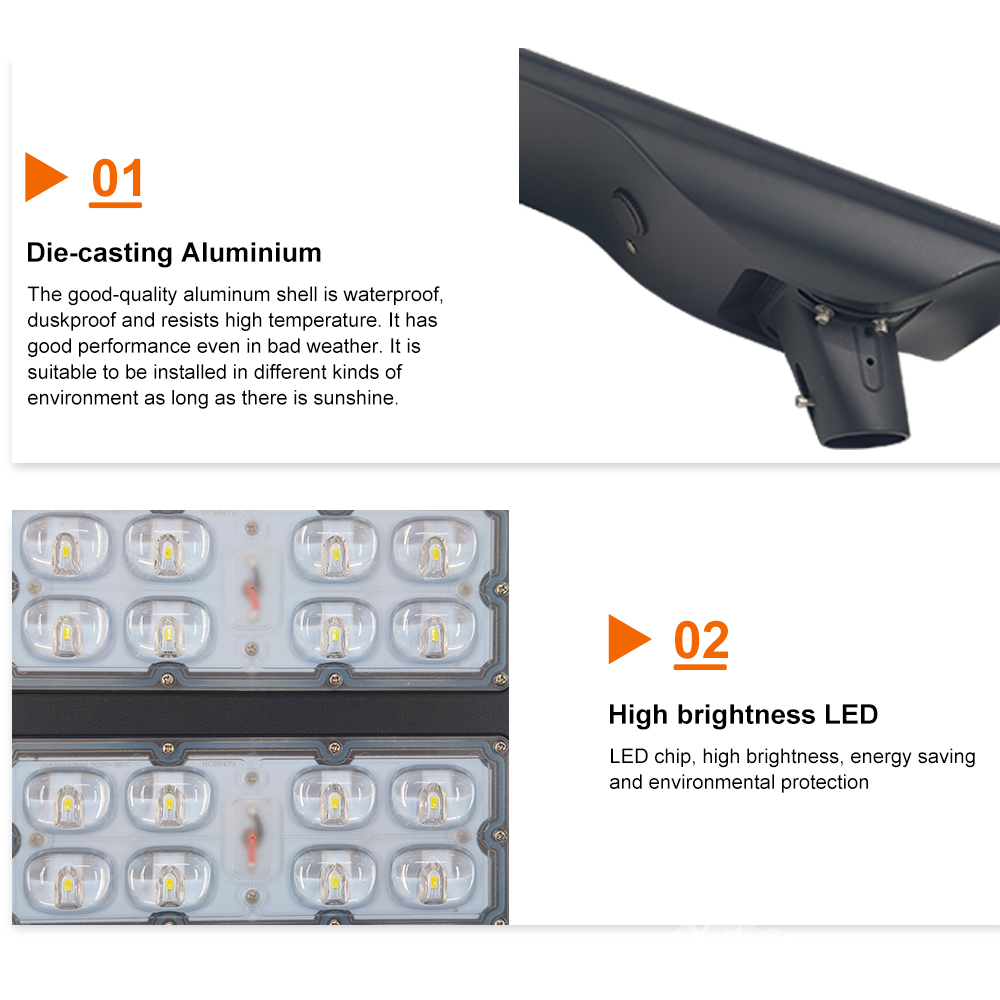 Smart PIR Motion Sensor 200W All in One Solar Street Light High Lumen 5050 Chips Aluminum Housing Solar Road Light Parking Lot