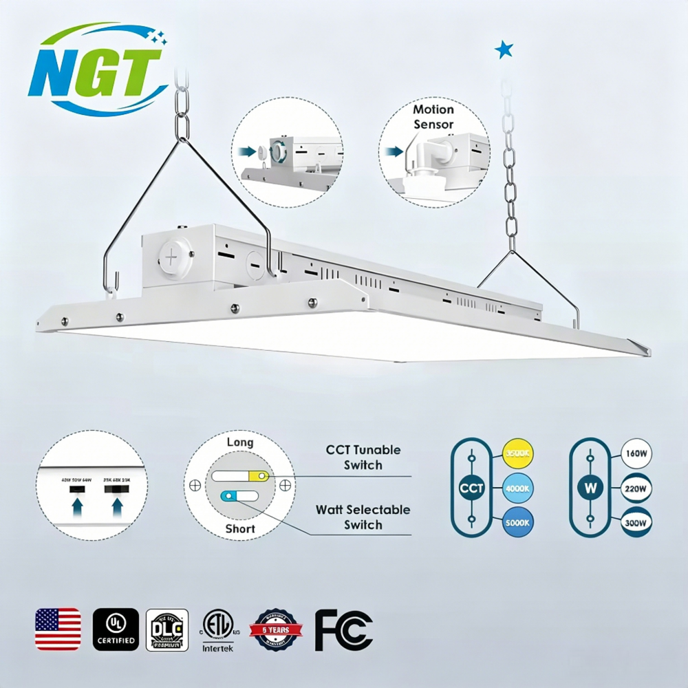 Baylight Usa In Stock 80W-400W 3CCT&amp;3WATT IP65 Motion Sensor 2ft/4ft Linear High Bay for Workshop Panel garage Warehouse Shop