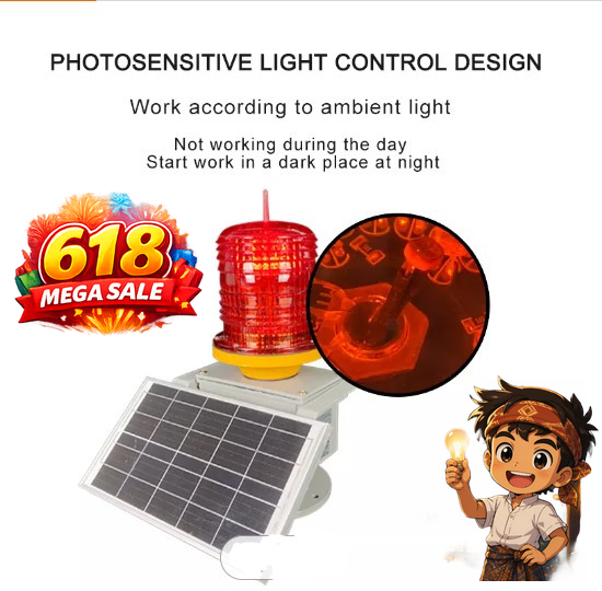 LED Airfield Runway Airport Approach Heliport Edge Aviation Obstruction Light Solar Powered Red IP66 120 Beam Angle