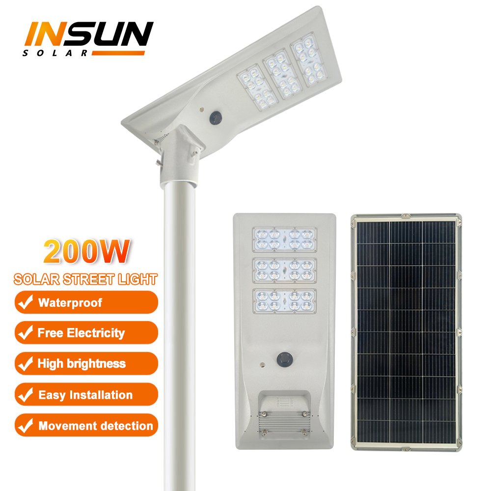 Smart PIR Motion Sensor 200W All in One Solar Street Light High Lumen 5050 Chips Aluminum Housing Solar Road Light Parking Lot