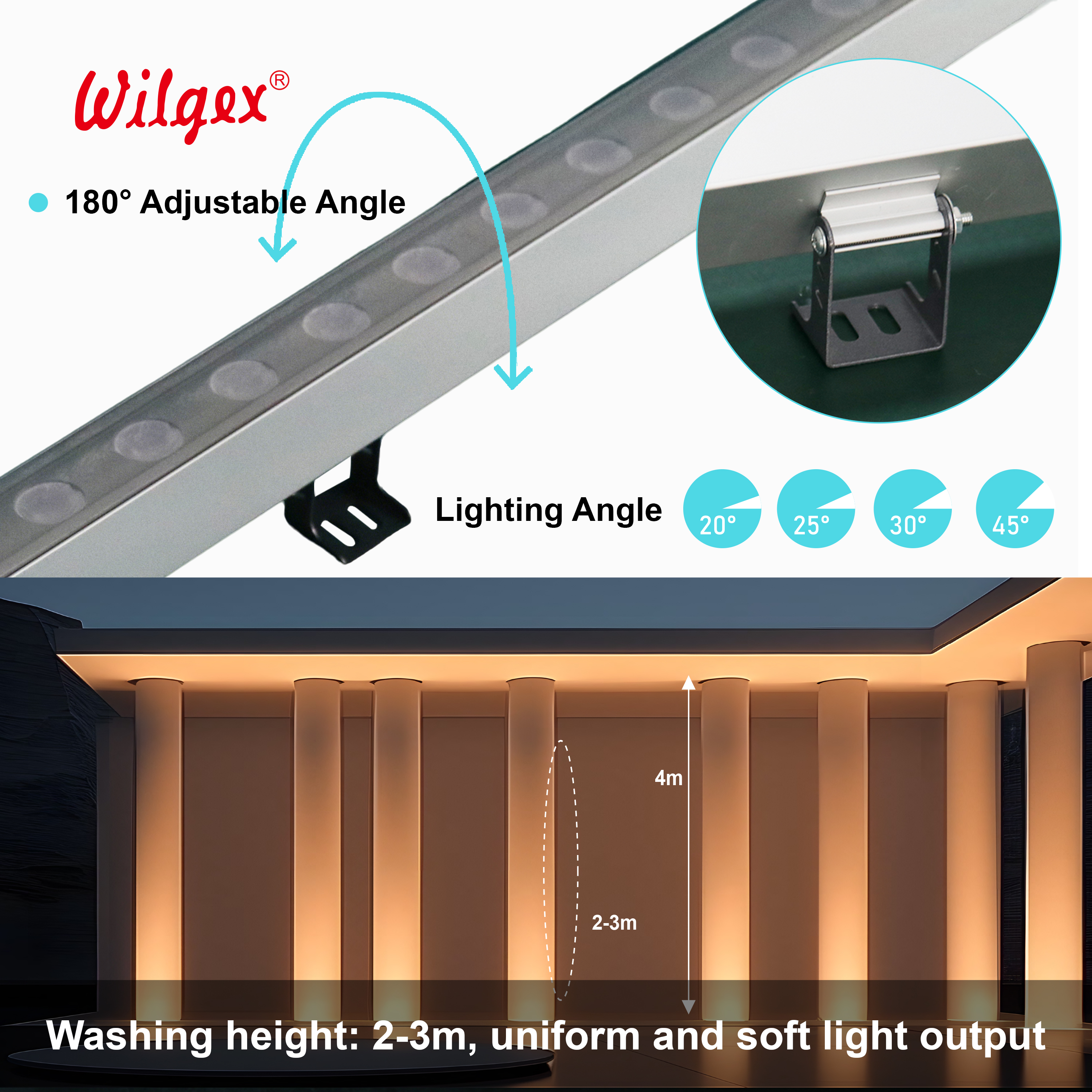 Side &amp; Top Bend Flexible LED Wall Washer IP67 Cuttable RGB Uniform Wall Washing Facade 5-Year Warranty 36x25mm