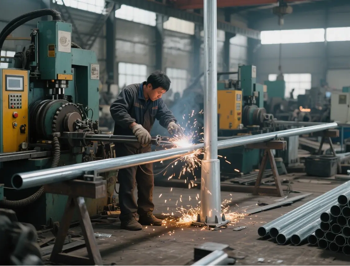 Pole and Bracket Processing for Street Lighting at Lukas Factory