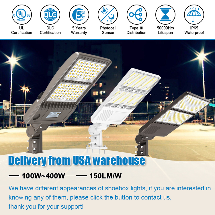 Road Fixture US Stock DLC ETL Led Street Light 100w 200W 240w 300w 400w Outdoor LED Shoebox Photocell All In One Street Light