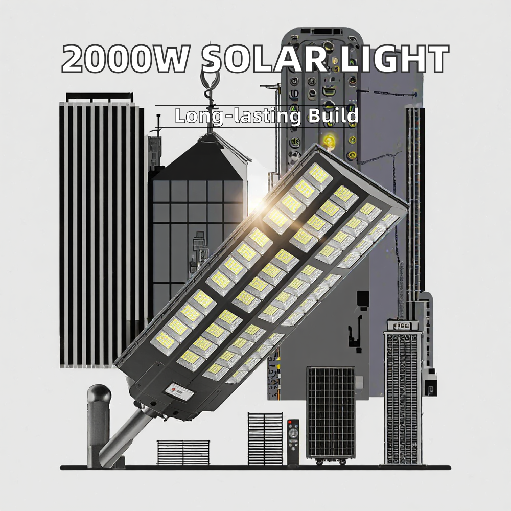 2000W High Power LED Solar Street Light Aluminum Housing IP67 Smart Control System Energy Saving for Road Stadiums Application
