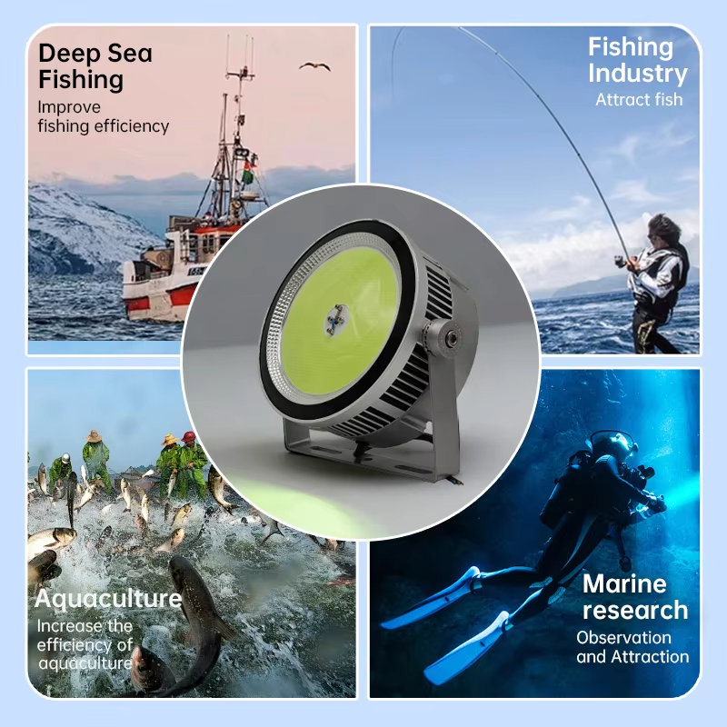 High Penetration 1000W Cyan Overwater Fishing Lights Ocean Boat Fishing Night Light Luring Fish IP67 Rated for Deep Sea Fishing