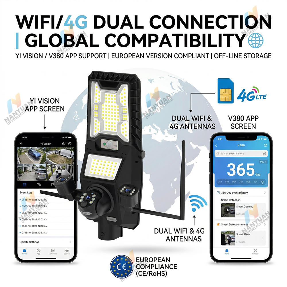 APP Controlled Plastic Solar Street Light with Camera IP65 4G/WiFi LiFePO4 Battery LED CCTV Security for Road