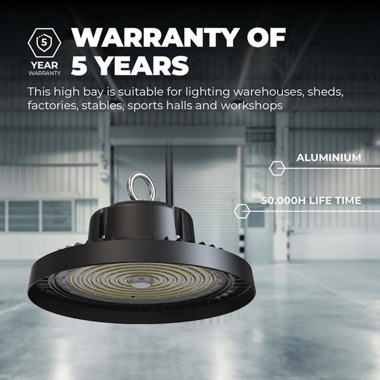 High Bay Light 100W-300W Waterproof IP65 5 Warranty with CE TUV 160lm/W Round Industrial Lighting High Quality Project Use