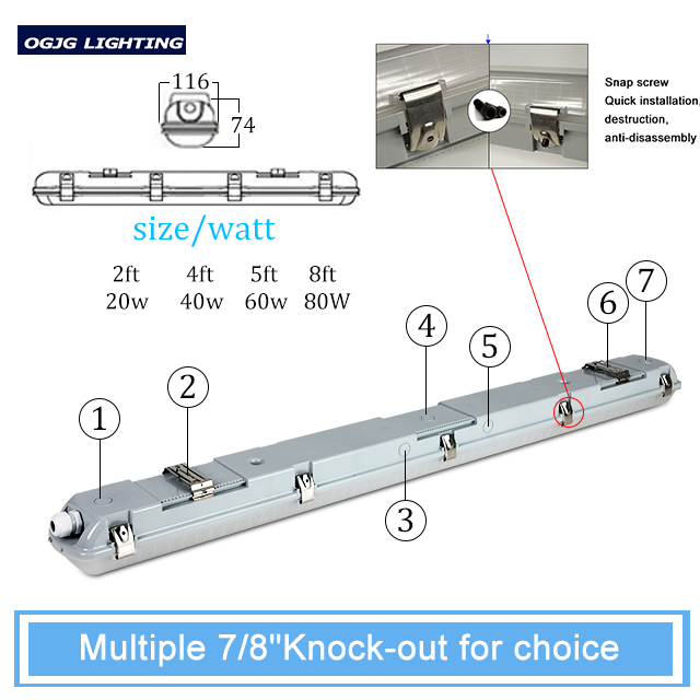 Tri-proof Light PC Housing Triproof IP66 Led Vapor Tight Linkable Linear 5-year Warranty Led Waterproof Light