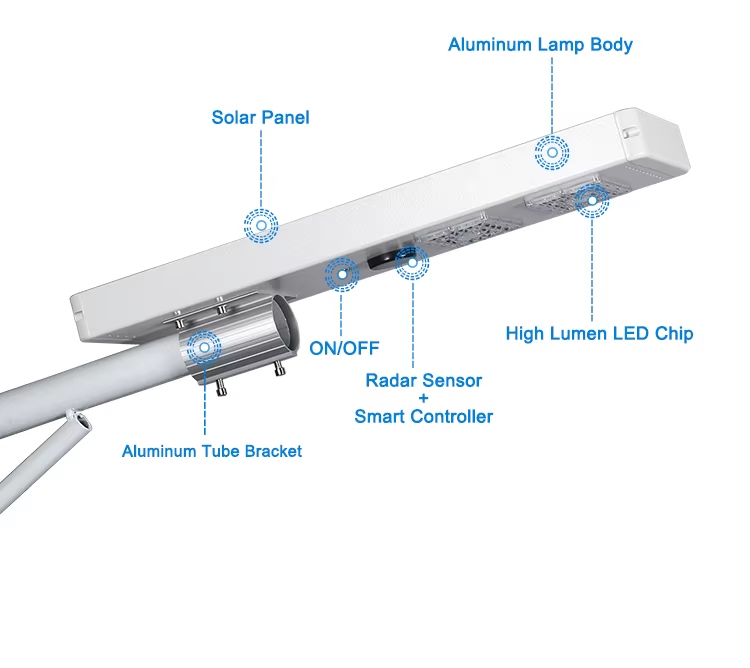 Outdoor All in One 30w 60w 80w Solar Street Light With Intelligent Controller LED Street Light With Smart radar Sensor