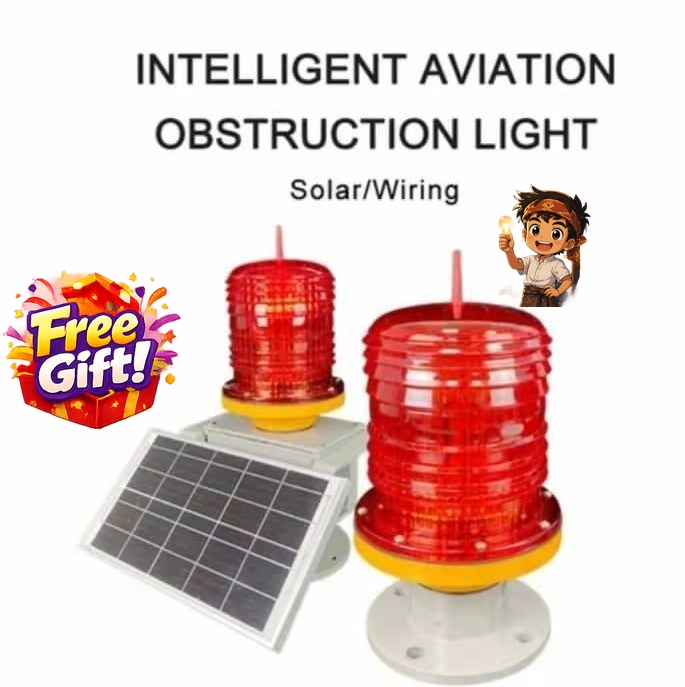 LED Airfield Runway Airport Approach Heliport Edge Aviation Obstruction Light Solar Powered Red IP66 120 Beam Angle