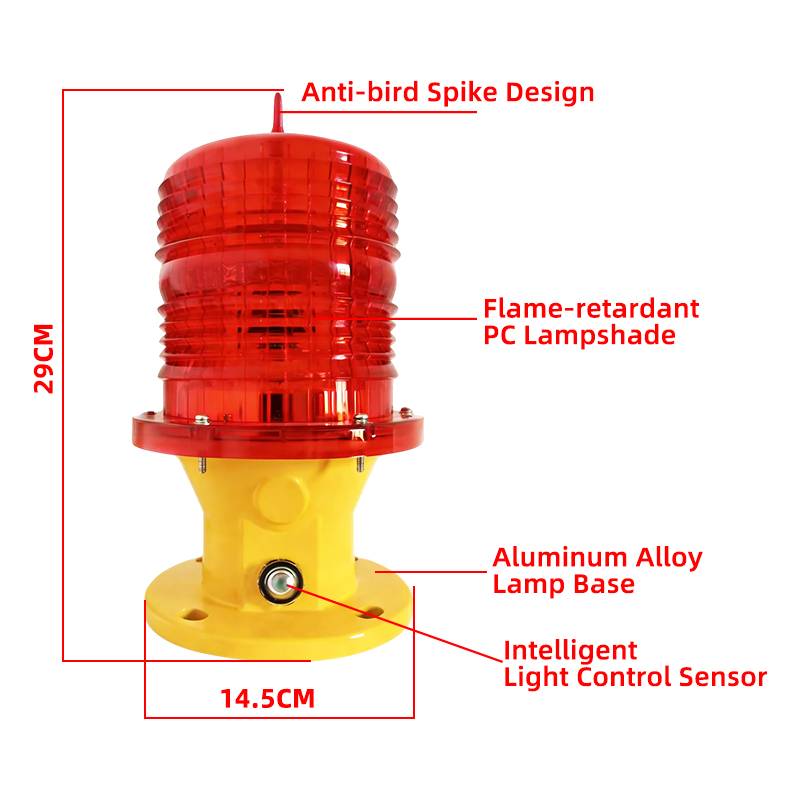 LED High/Medium Intensity Aviation Obstruction Light Flash Warning Light IP65 Protection Red For High-Rise Buildings Towers