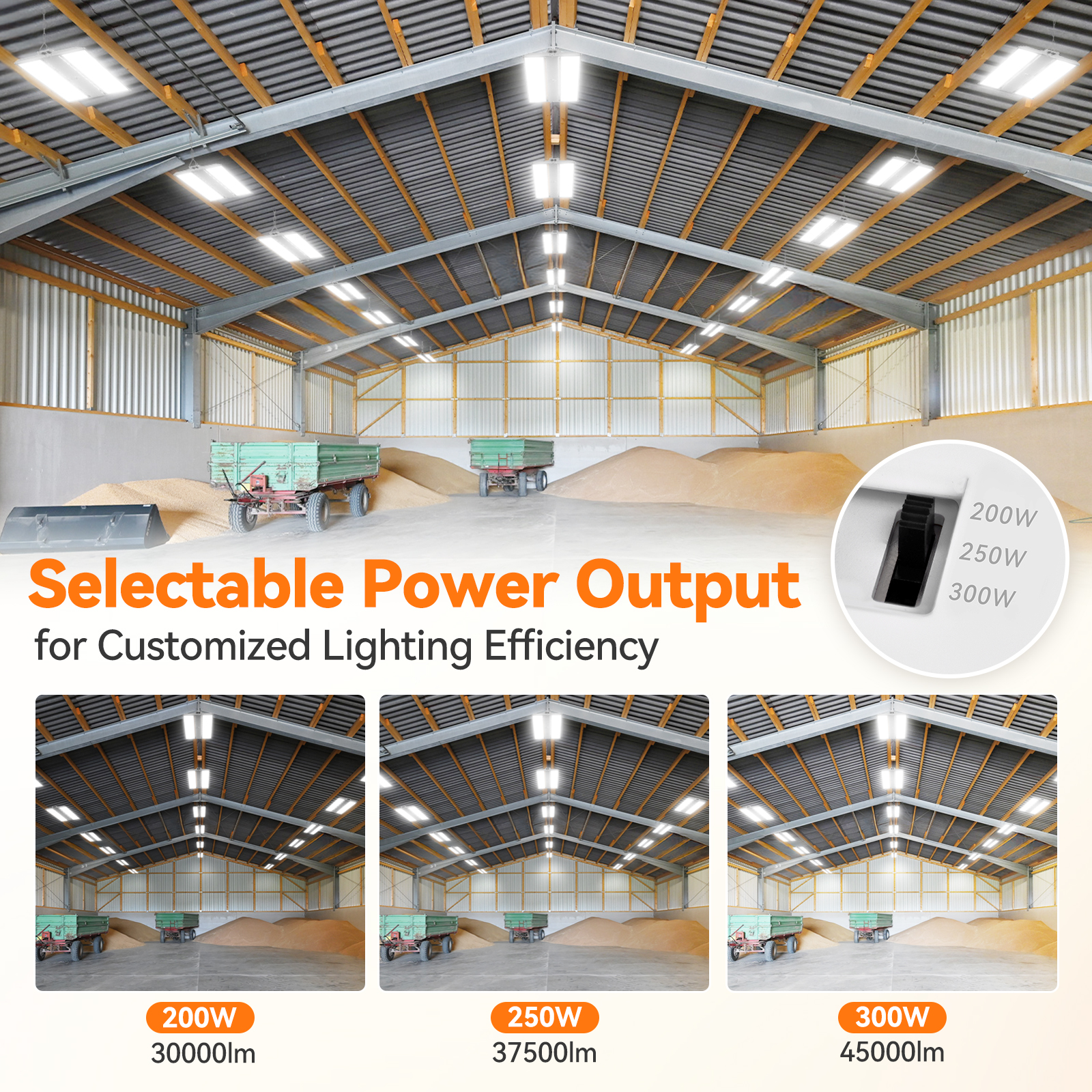 USA Stock 3Power 300W 250W 200W Linear High Bay 3CCT 4000K 5000K 6000K LED Light for Industrial Factory Warehouse Shop Lighting