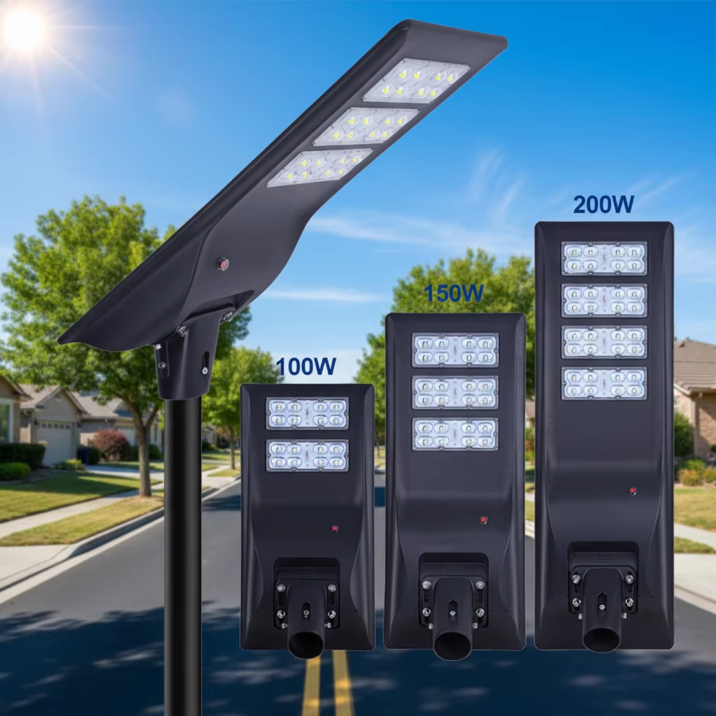 Sensor Control High Lumen Waterproof Outdoor Ip65 100 150 200 W All in One Integrated Smart Led Solar Street Lights