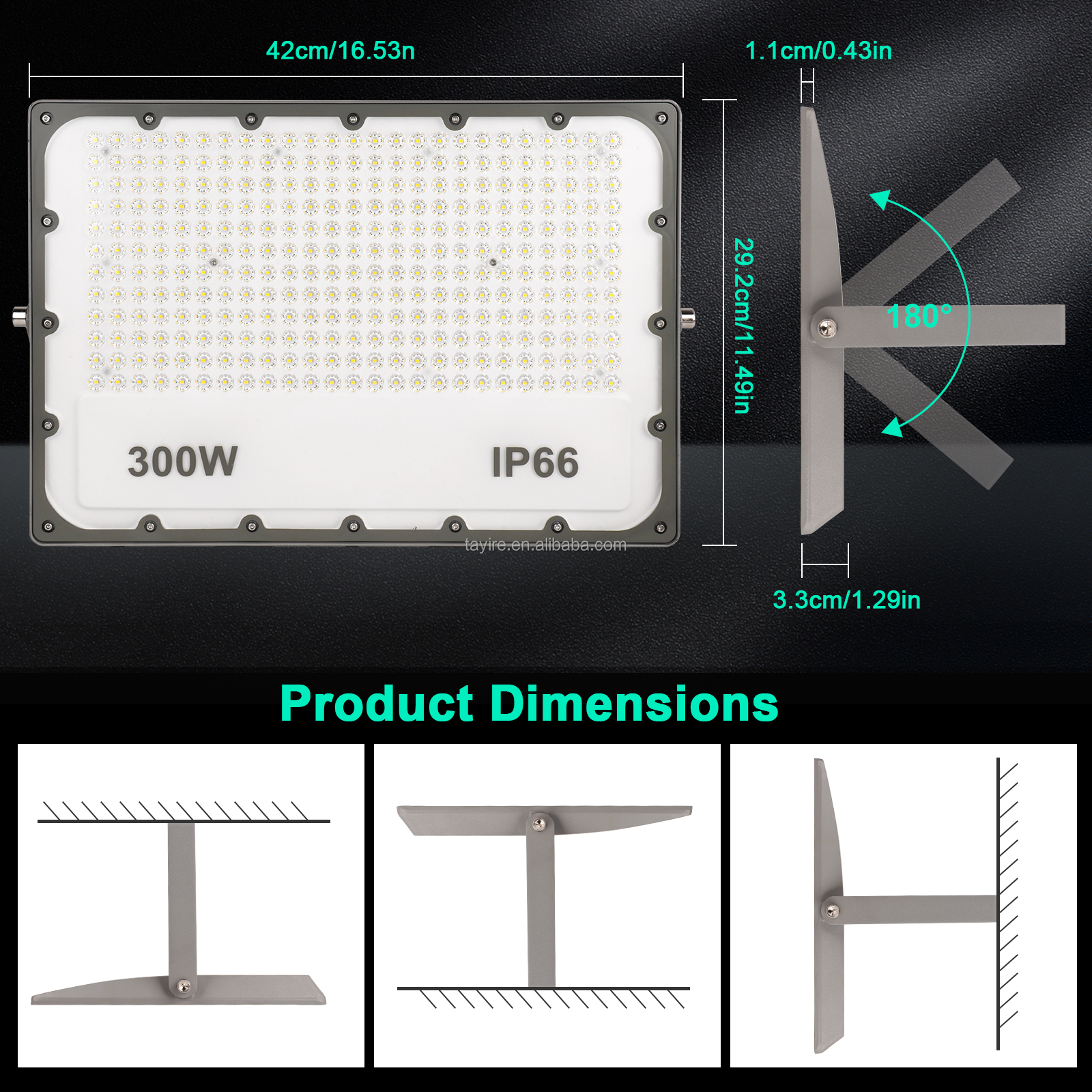 Cool White 6500K LED Floodlight 30W 100W 200W 300W 400W IP66 Waterproof Projector Garden Yard Garage Sports Stadium Spotlight