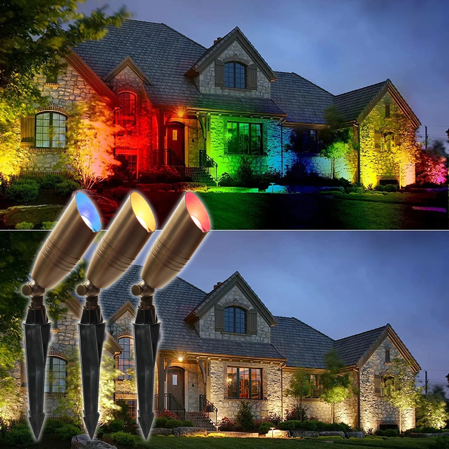 Landscape Full Brass Spot Light Outdoor Ip65 Rgbw UpLight Spike Garden Light 6w 24v Low Voltage Landscape Lighting Pathway Brass
