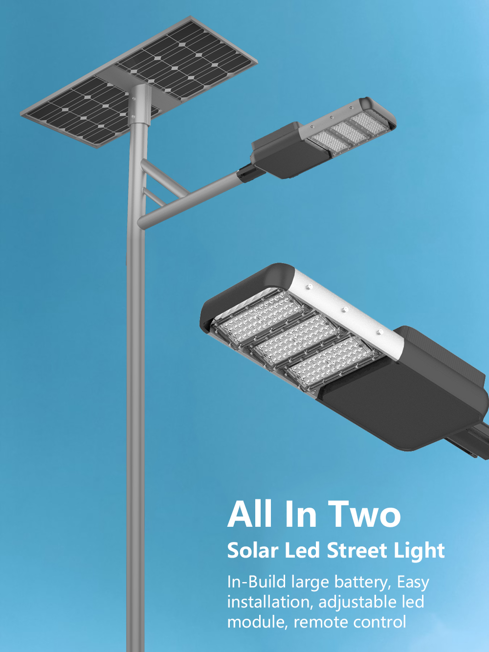JKCSOLAR Aluminum Adjustable Panel LifePO4 Battery Smart Split Streetlight 40w 50w 60w 80w 100w 150w Led Solar Street Light