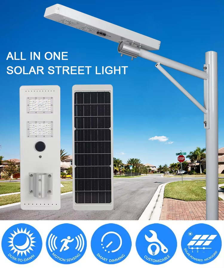 Outdoor All in One 30w 60w 80w Solar Street Light With Intelligent Controller LED Street Light With Smart radar Sensor