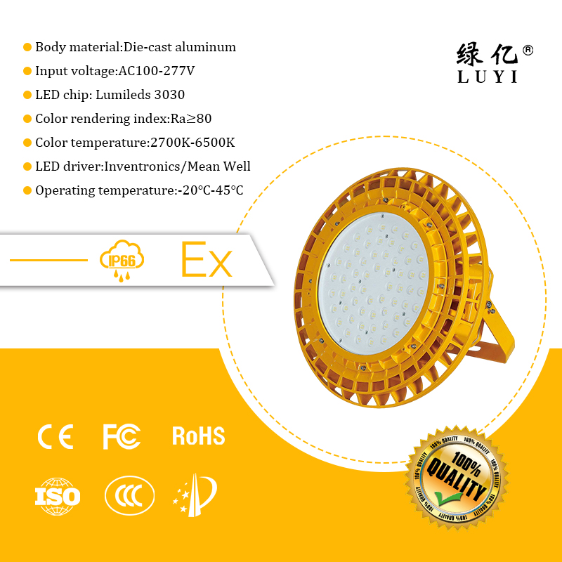 IP65 LED Explosion-Proof Light for High Temperature Factory Workshops 100W/150W/200W Options