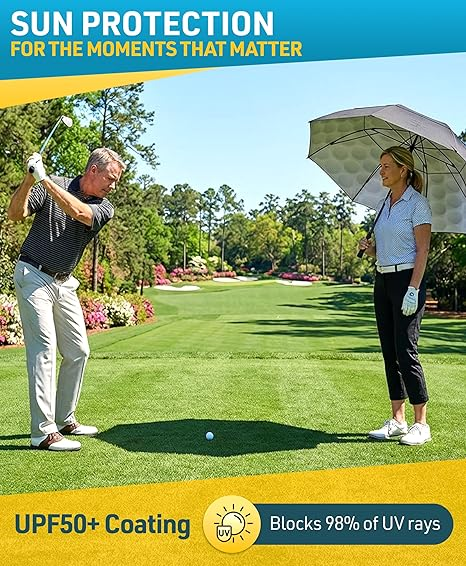 Custom Logo Golf Umbrella 62 Inch Windproof, Extra Large Auto Open, Double Canopy, Heavy Duty Rain Protection for Golf