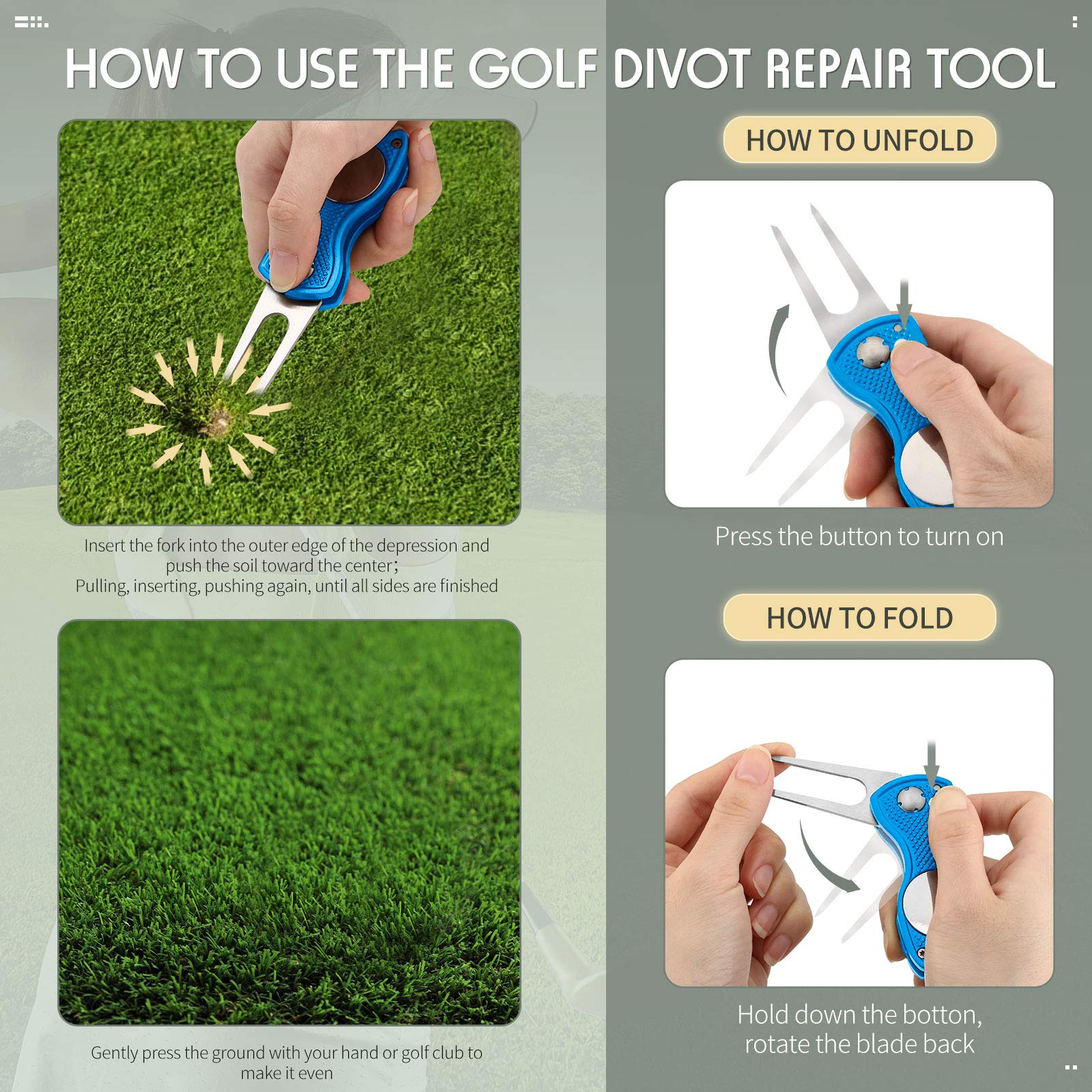Factory Portable Golf Divot Repair Tool with Magnetic Ball Marker Foldable Design Bank Chip Hat Clip
