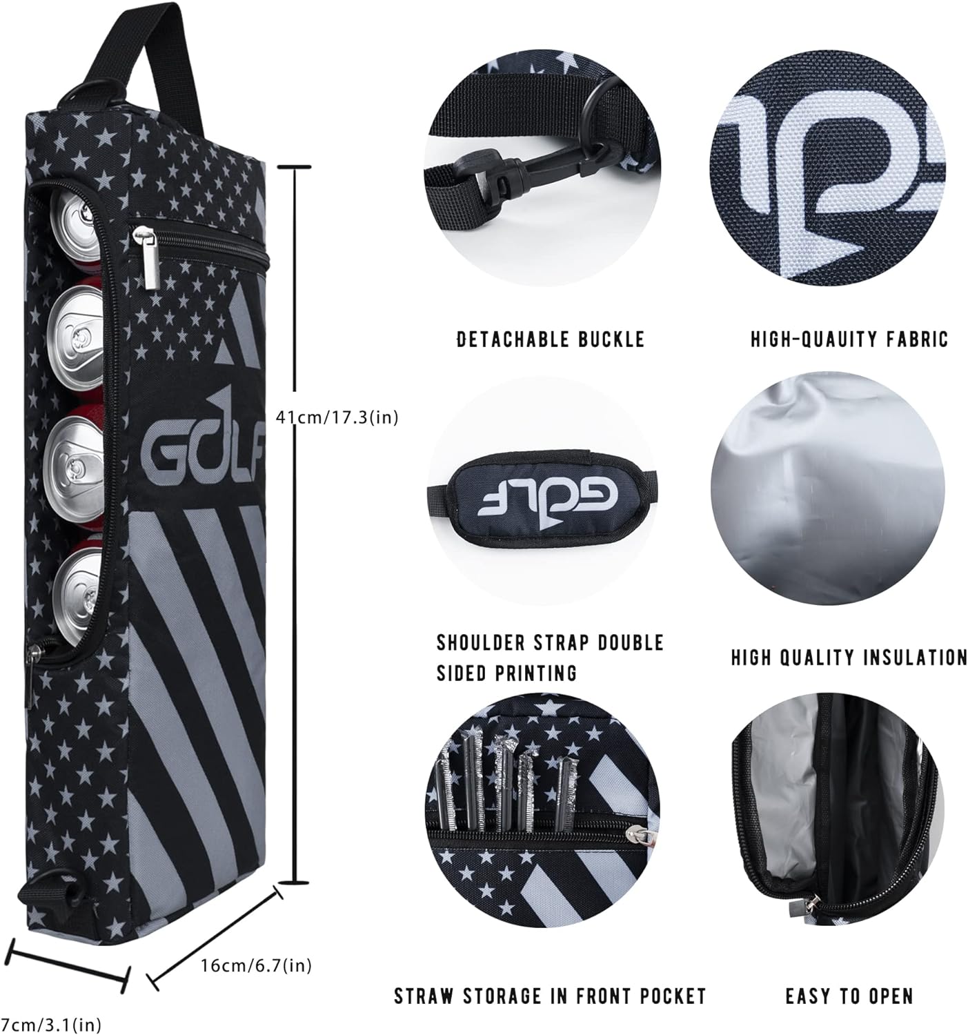 Oxford Soft-Sided Insulated Cooler Golf Bag with 6 Pack Can &amp; 2 Wine Bottle Holder 15L Capacity