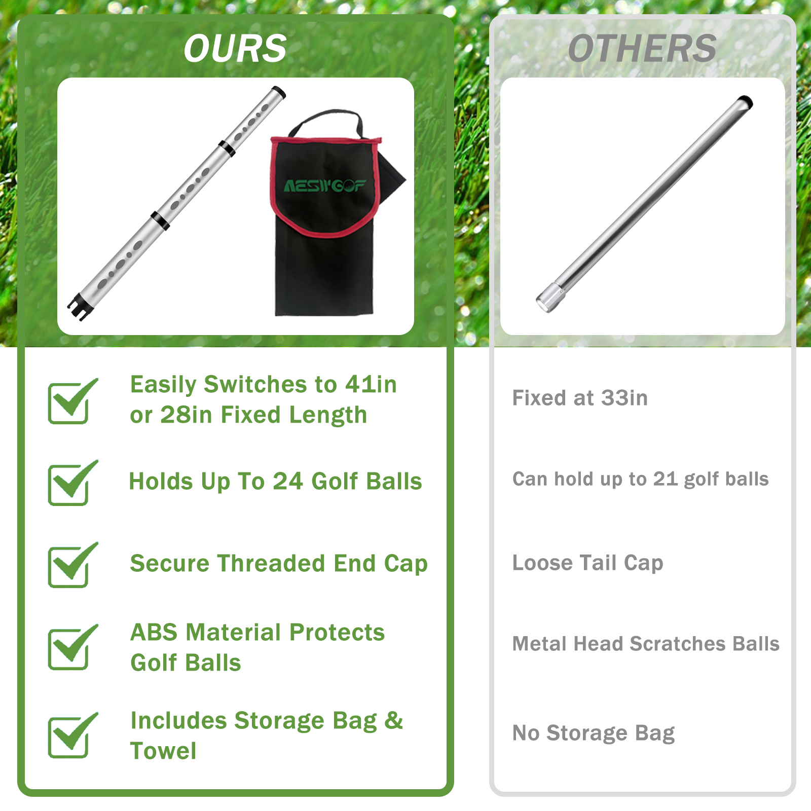 Portable Retractable Golf Ball Retriever Aluminum Alloy Ball Picker Upper Tube Collector for 20 Balls