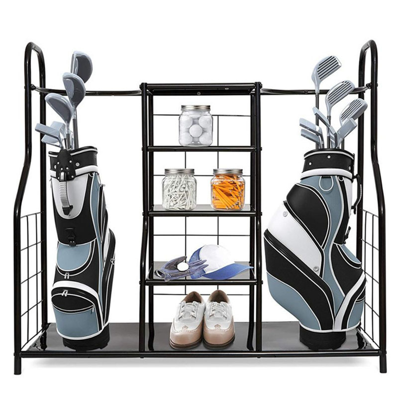 Golf Bag Storage Display Rack Metal Standing Type Non-Folding Ball Bag Rack for Golf Equipment and Tee Display 101.5x38x92.5cm