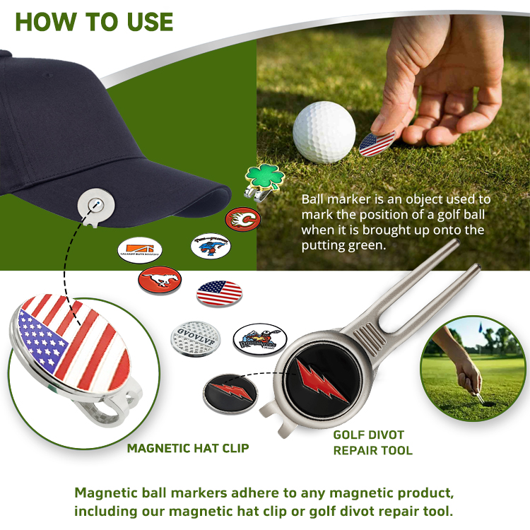 Pitch Mark Integrated Magnetic Putting Aid Golf Ball Marker Fork Alignment Tool Divot Repair Tool