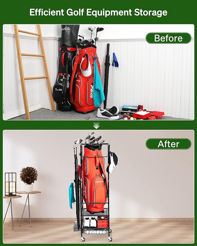 Golf Bags Storage Garage Organizer Golf Bag Stand Fit Single Golf Bags Storage Rack With Wheels