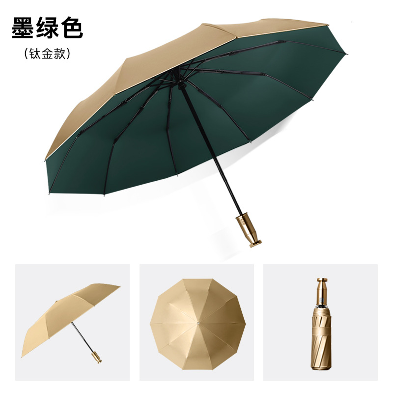 Luxury Large Automatic Open Golf Umbrella Golden Coated Fiberglass Windproof Compact Custom Logo Printed for Sun Protection