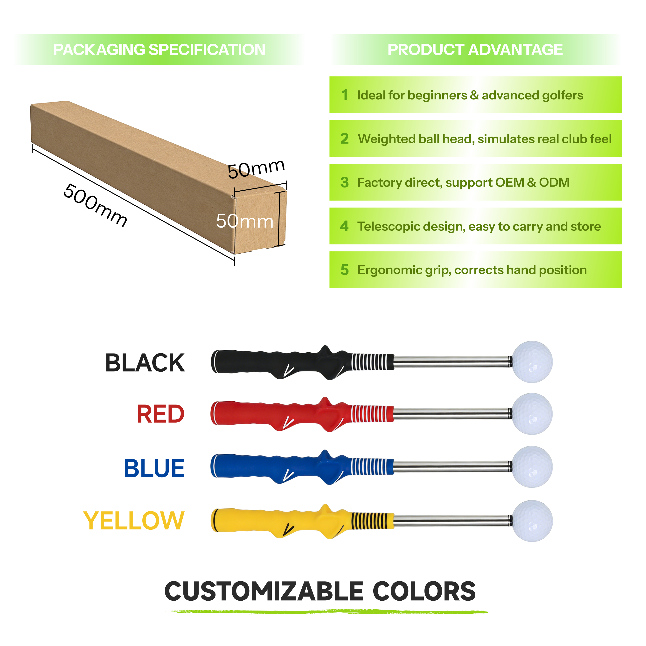 Factory Wholesale Adjustable Telescopic Lightweight Portable Golf Swing Tempo Trainer Tool Grip Help Golfers Improve Swing