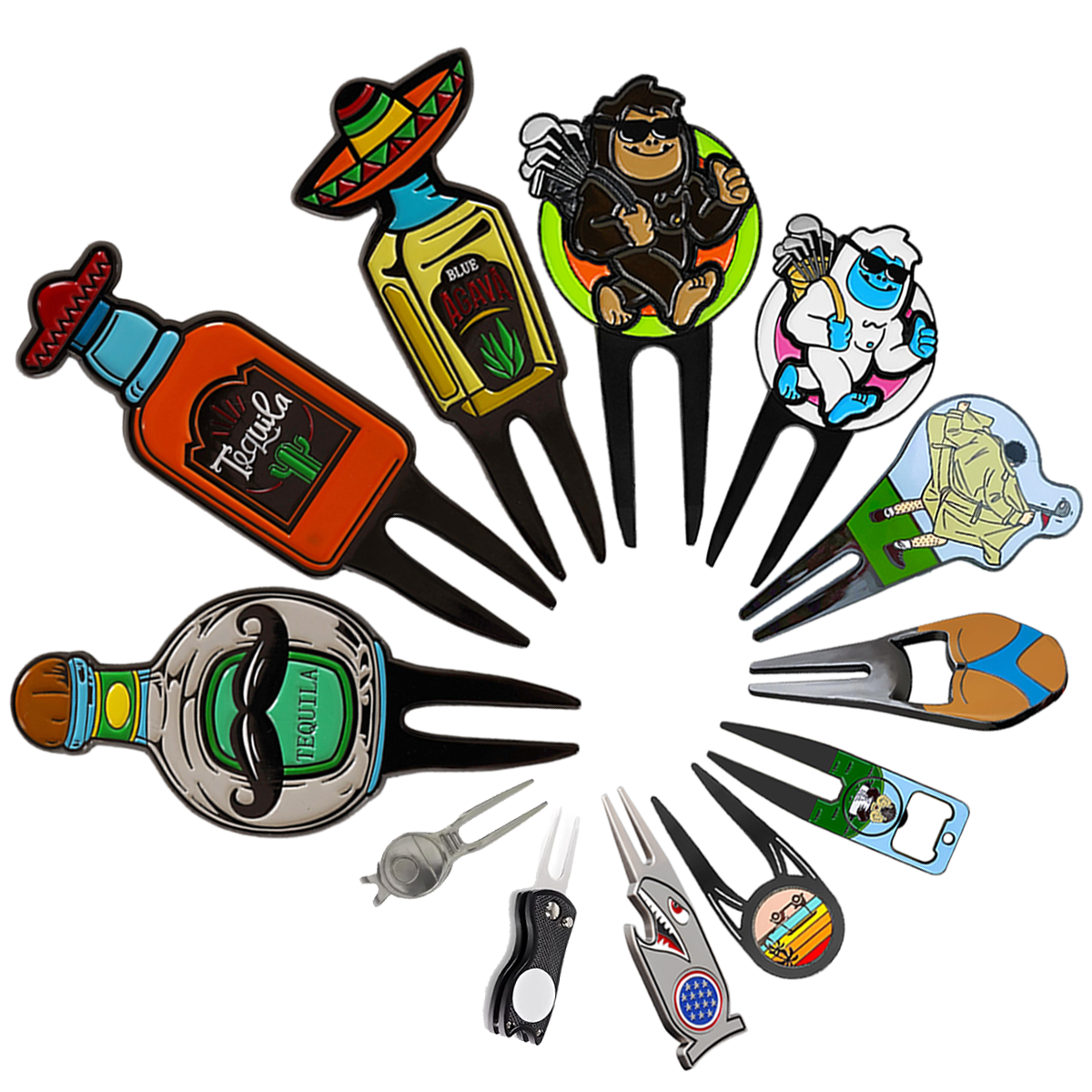 Wholesale Golf Divot Tool Custom Logo Golf Green Repair Tool Enamel Metal Zinc Alloy Pitchfork