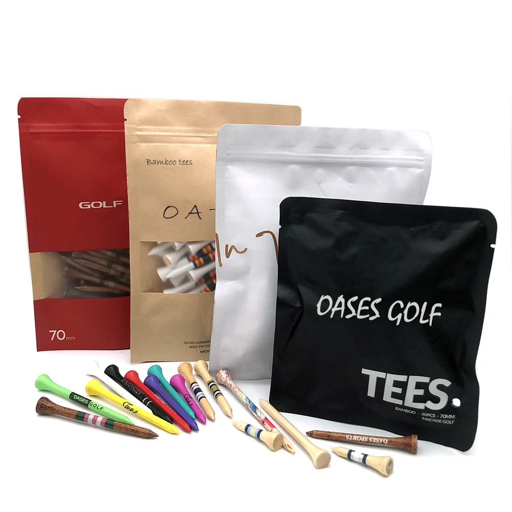 Quality Golf Tees Manufacturer Custom Kraft Paper Bag Packaging Unbreakable Hardwood Bamboo Peg Golf Tees