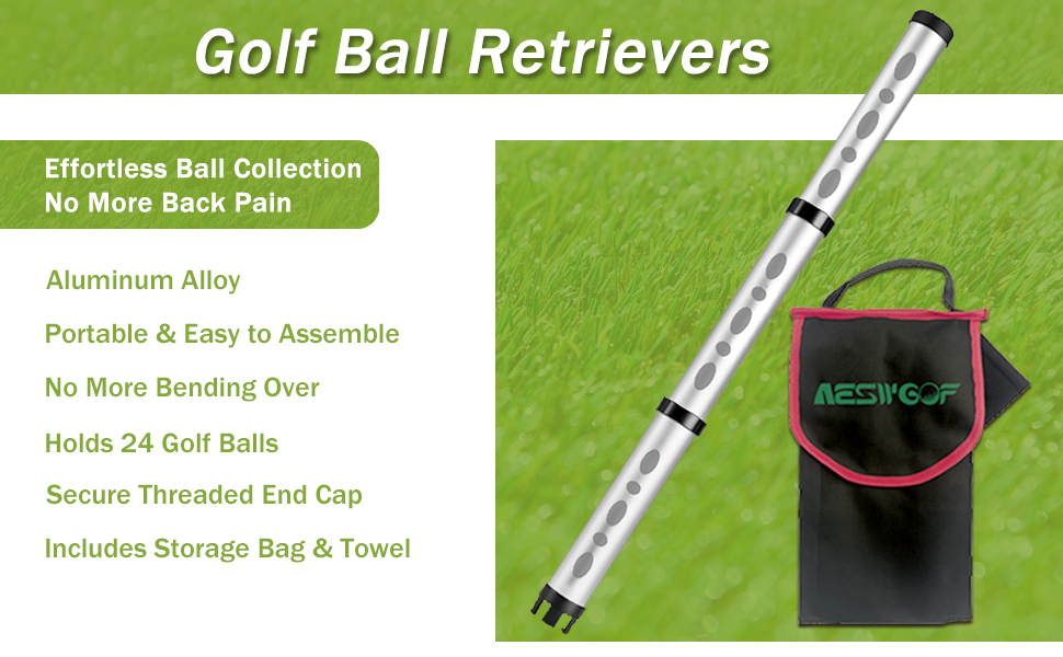 Portable Retractable Golf Ball Retriever Aluminum Alloy Ball Picker Upper Tube Collector for 20 Balls