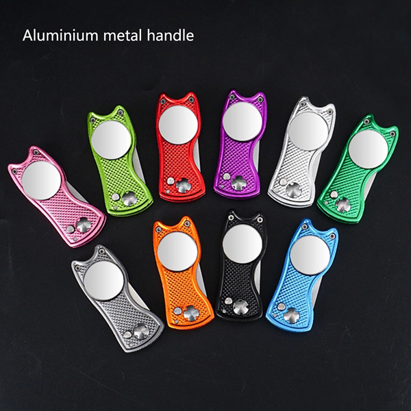 Custom Logo 25mm Ball Marker Foldable Golf Divot Repair Tool Multi Colors Metal Aluminum Handle