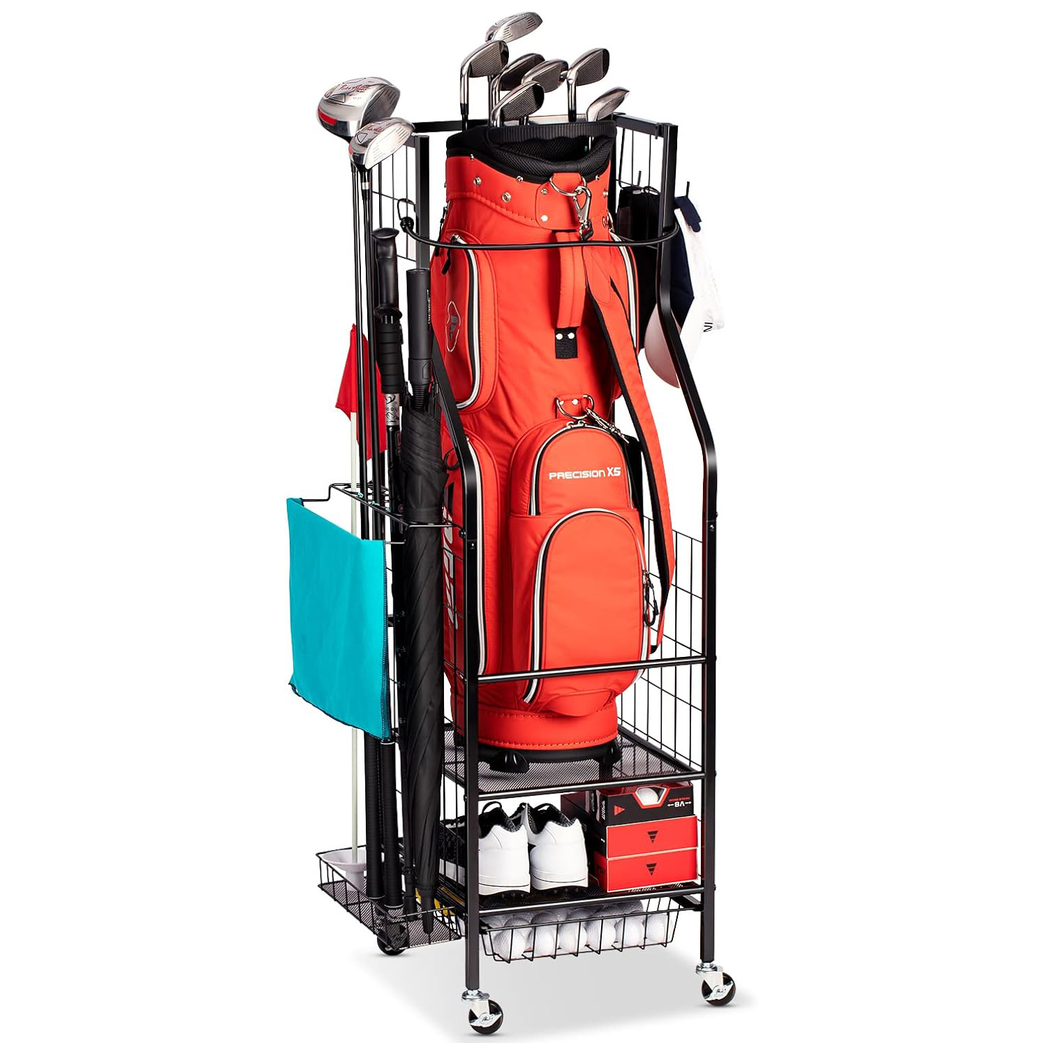 Golf Bags Storage Garage Organizer Golf Bag Stand Fit Single Golf Bags Storage Rack With Wheels