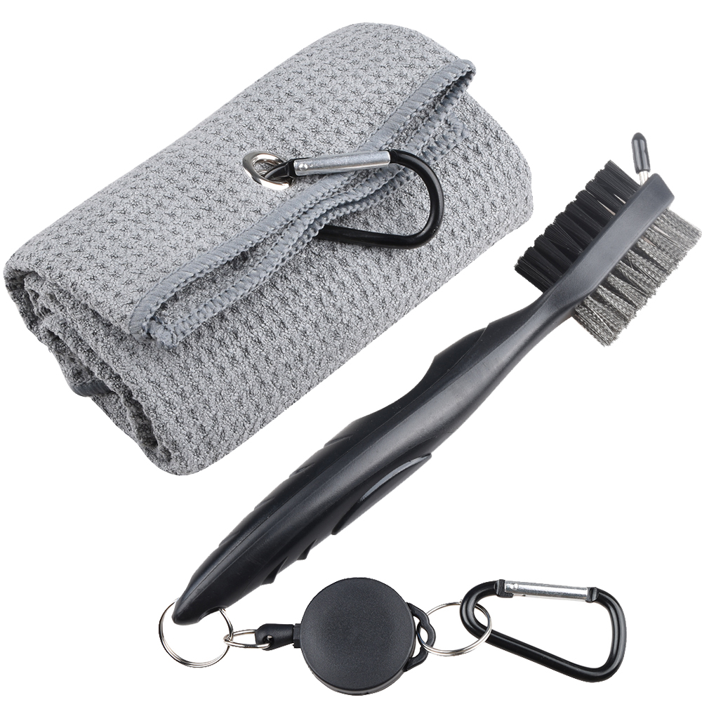 40x60cm Golf Towel With Hook 5 Colors Microfiber Duty Clip Carabiner Accessories Equipped with a Double-sided Cleaning Brush