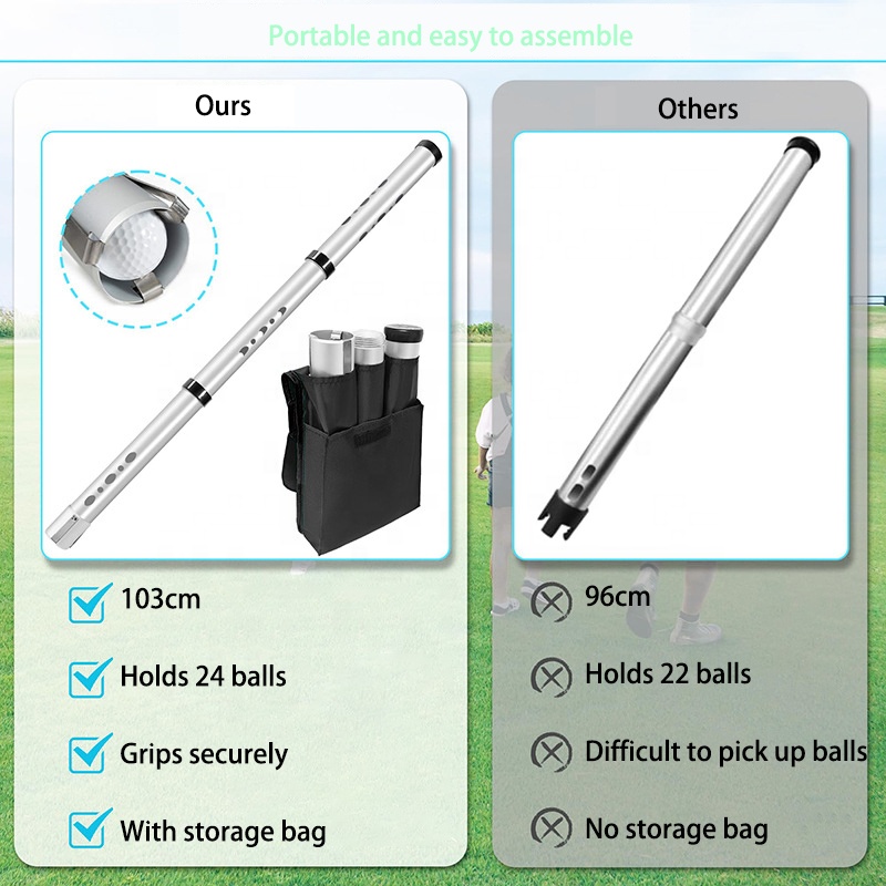 Wholesale Professional Golf Ball Picker Silver Detachable Aluminium Golf Ball Collecting Tube Golf Collector Tool