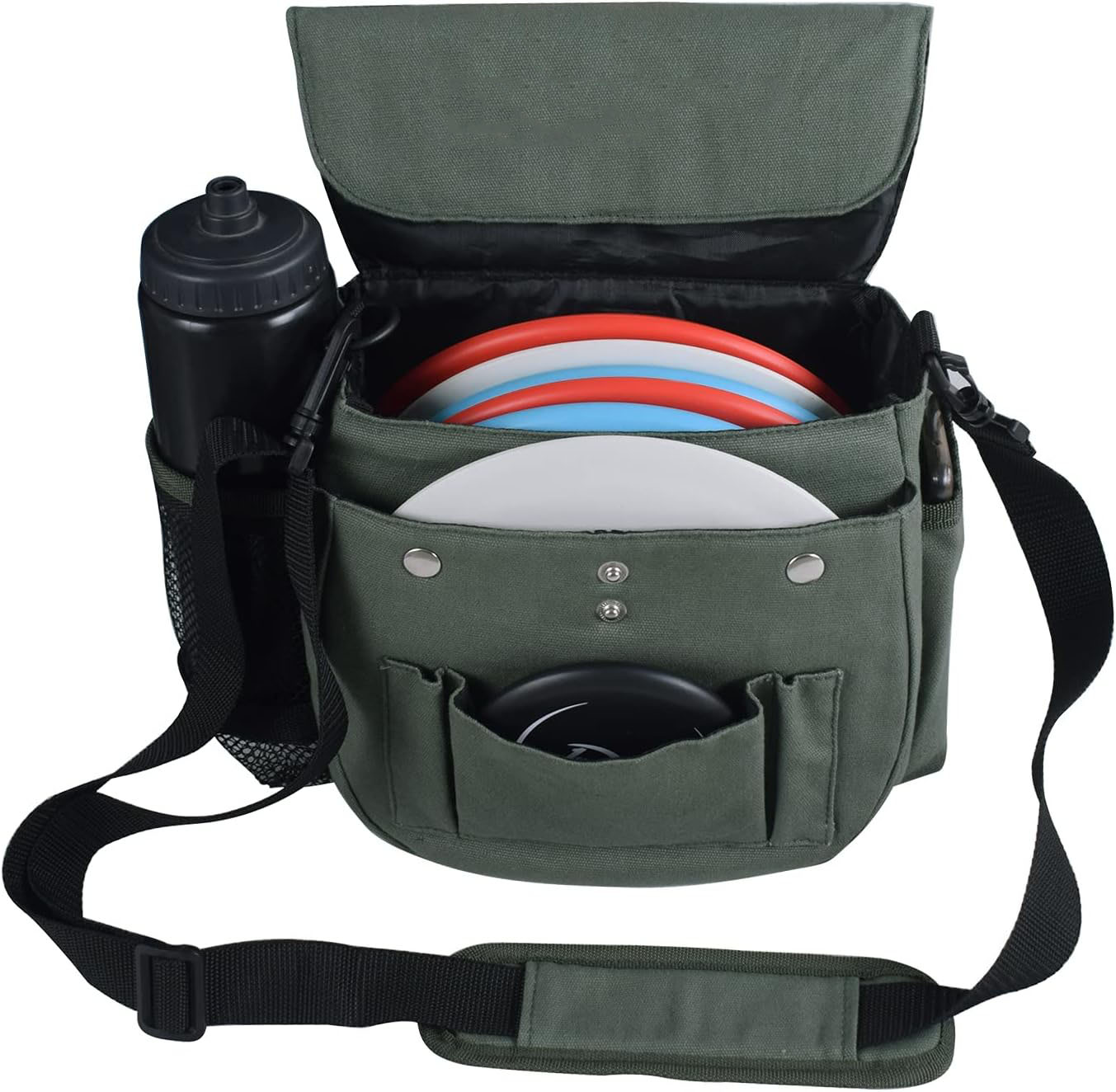 Portable Lightweight Durable Canvas Disc Golf Bag 6+ Disc Capacity Water Bottle Holder Accessory Slots