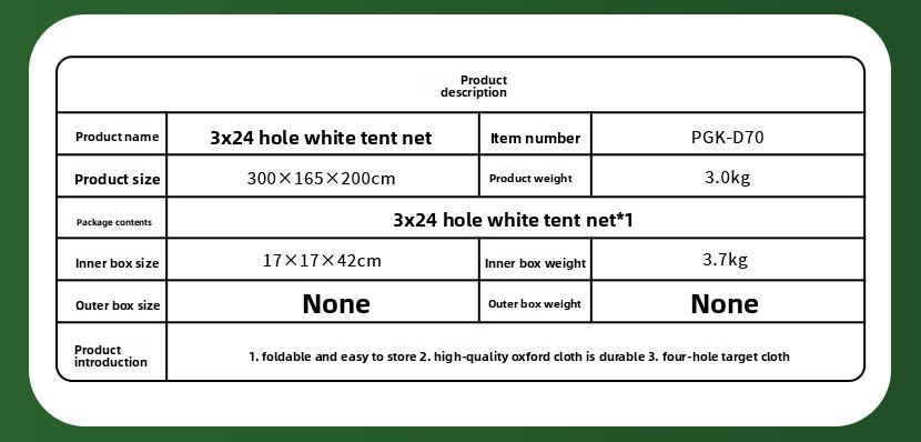 Golf Hitting Net Specifications