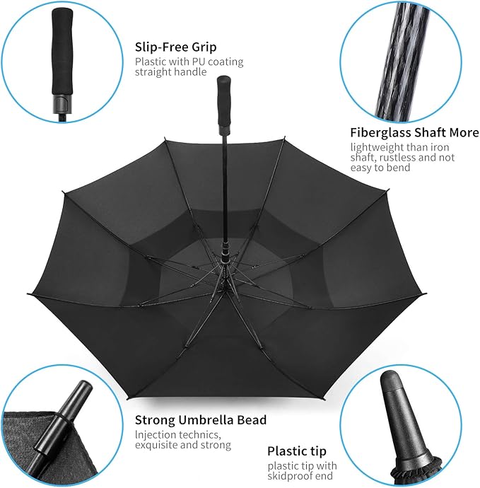 Windproof Double Canopy Golf Umbrella 27/30 Inch, Vented, Automatic Open, Waterproof for Stormy Weather
