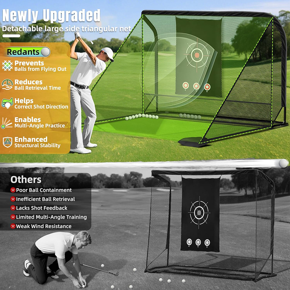 10x7ft Heavy Steel Frame with 2 Net Side Barriers for Backyard Driving Chipping Swing Training Golf Cage Practice Hitting Net