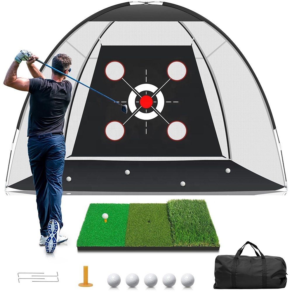 Factory Wholesale Cross-border Golf Swing Trainer Practice Net 3m Indoor With Hitting Pad Set Polyester Fiber