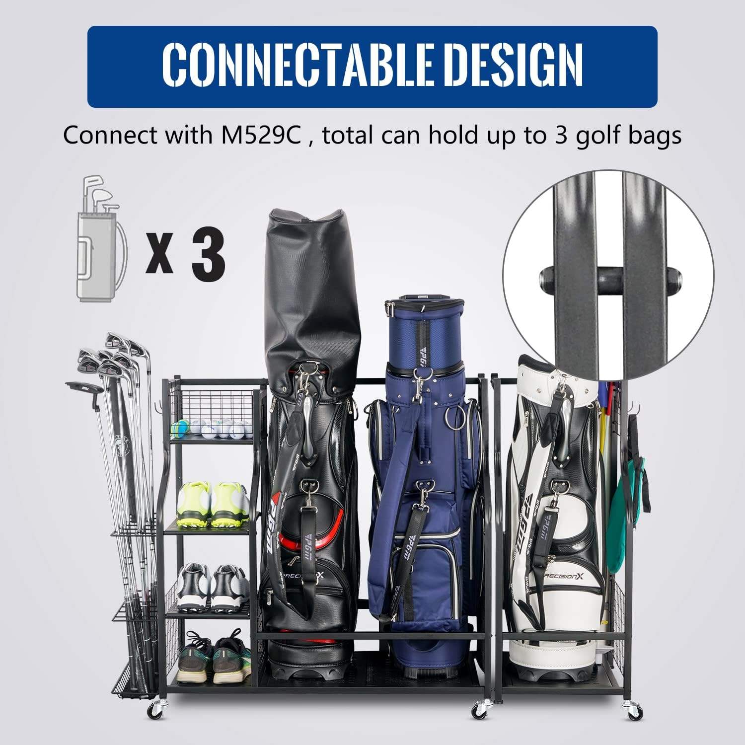 Golf Storage Garage Organizer, Golf Bag Storage Stand and Other Golfing Equipment Rack, Extra Storage Rack for Golf Club