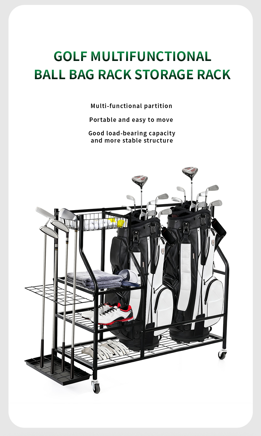 Golf Bag Club Holder Rack Accessories Shelves Ball Storage Stand Golf Bag Storage Rack for Garage