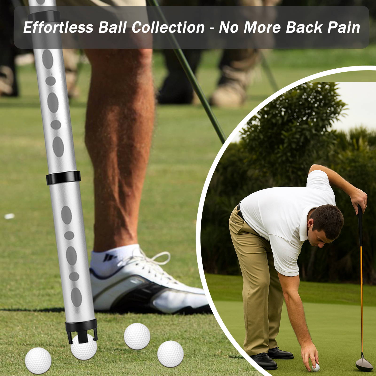 Portable Retractable Golf Ball Retriever Aluminum Alloy Ball Picker Upper Tube Collector for 20 Balls