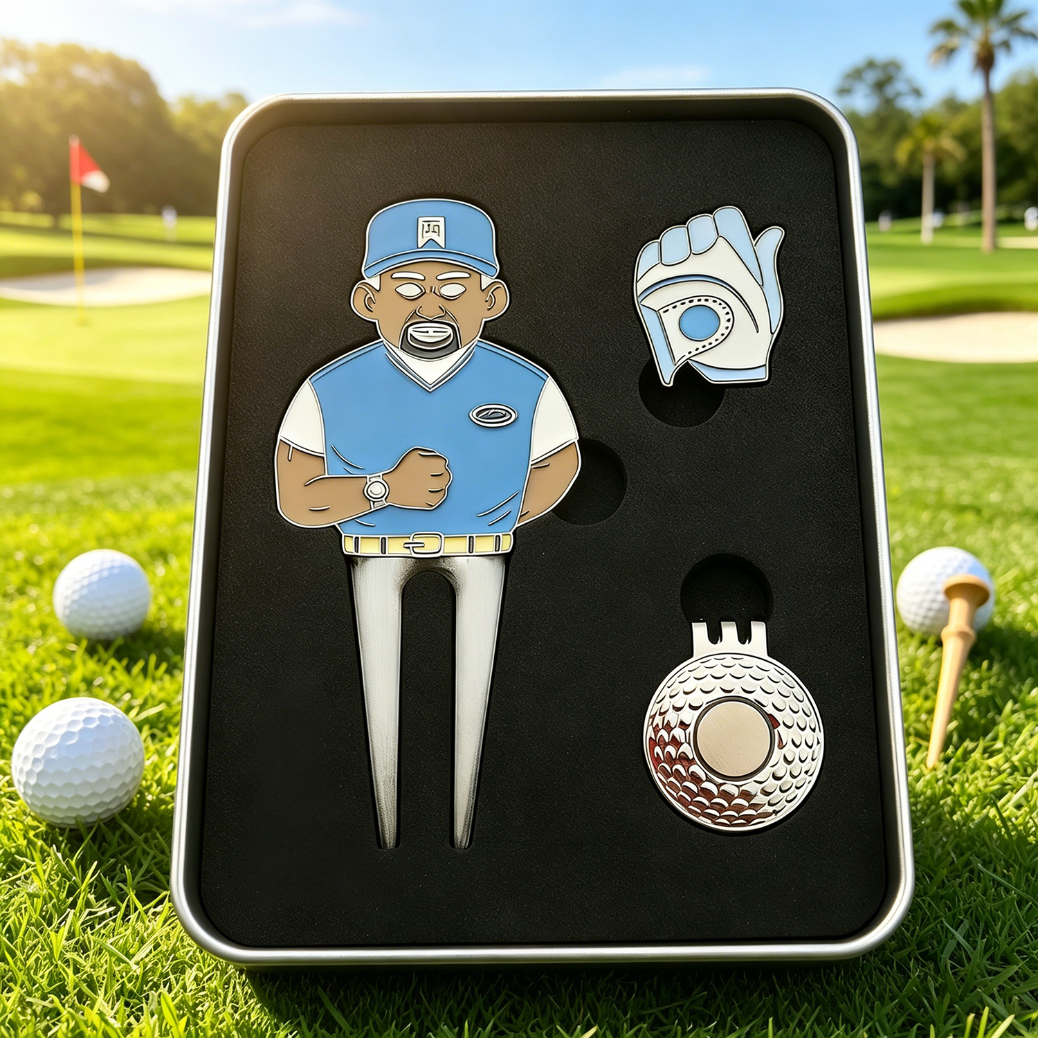 Custom Club Logo Golf Gift Set Metal Enamel Ball Markers Golf Divot Repair Tool And Golf Poker Chip Golf Accessories Set