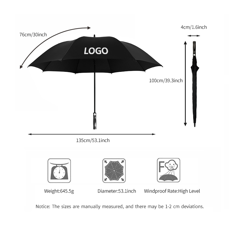 High Quality Auto Open Fiberglass Double Layer Big Vented Custom Strong Storm-proof Windproof Joint Design Golf Umbrella Logo