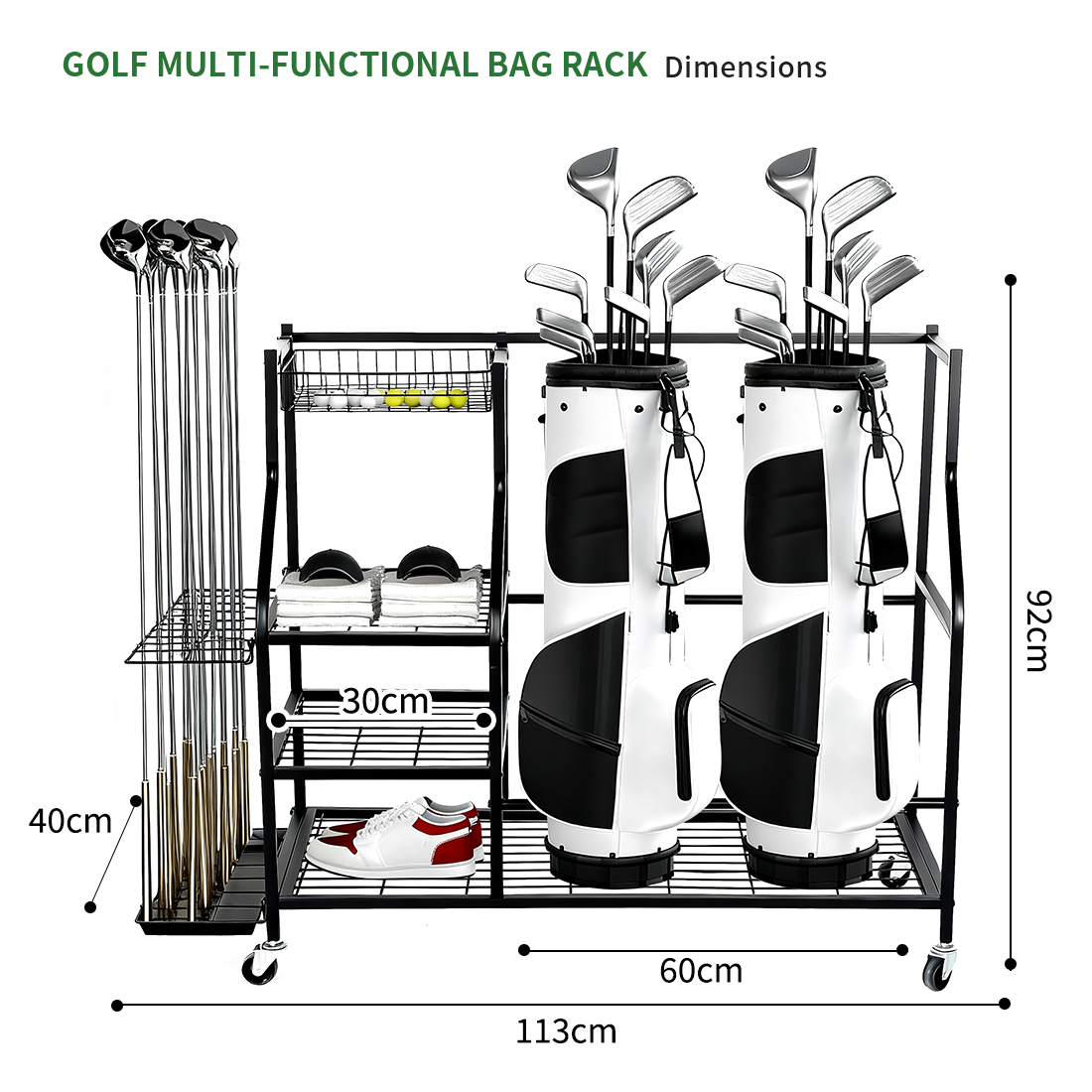 Golf Bag Club Holder Rack Accessories Shelves Ball Storage Stand Golf Bag Storage Rack for Garage
