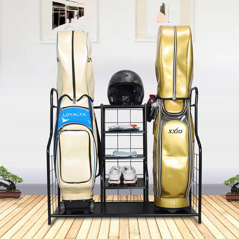 Golf Bag Storage Display Rack Metal Standing Type Non-Folding Ball Bag Rack for Golf Equipment and Tee Display 101.5x38x92.5cm